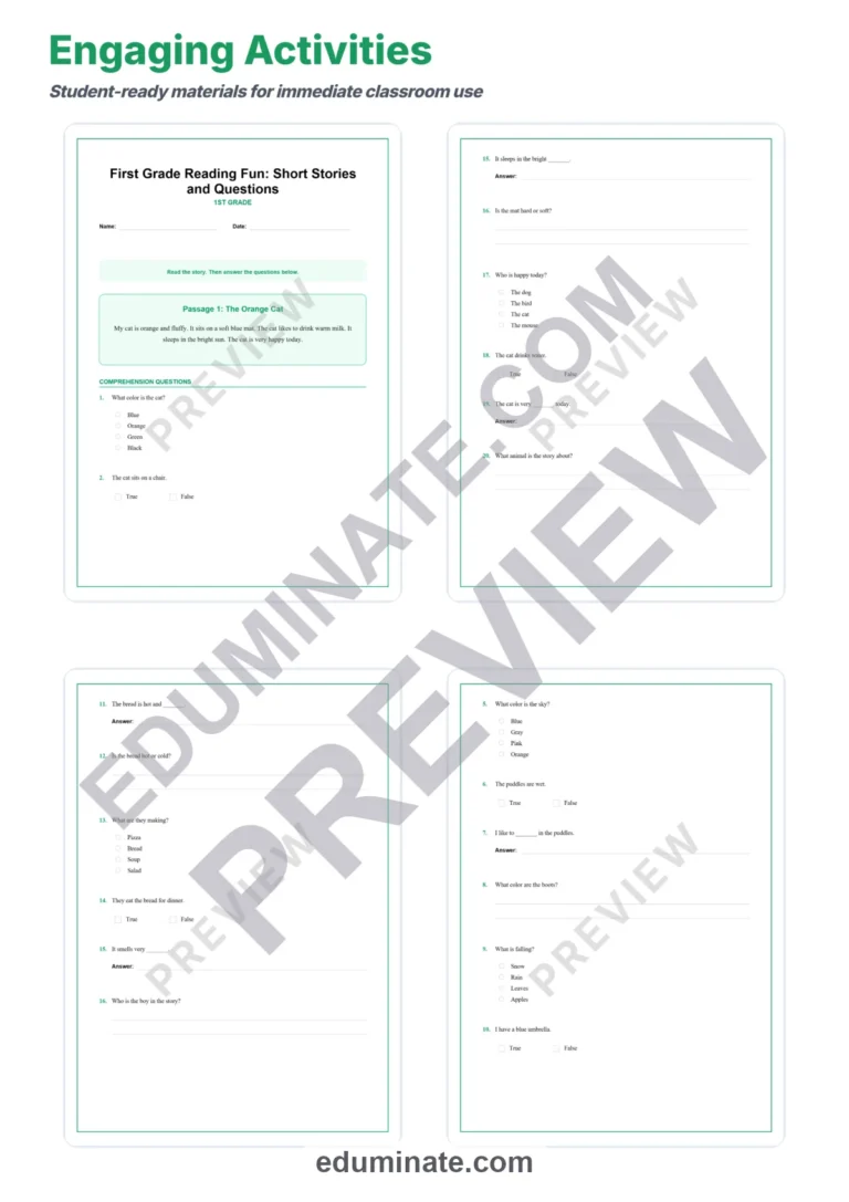Reading Comprehension Activities – First Grade Reading Passages and Questions sample page 3
