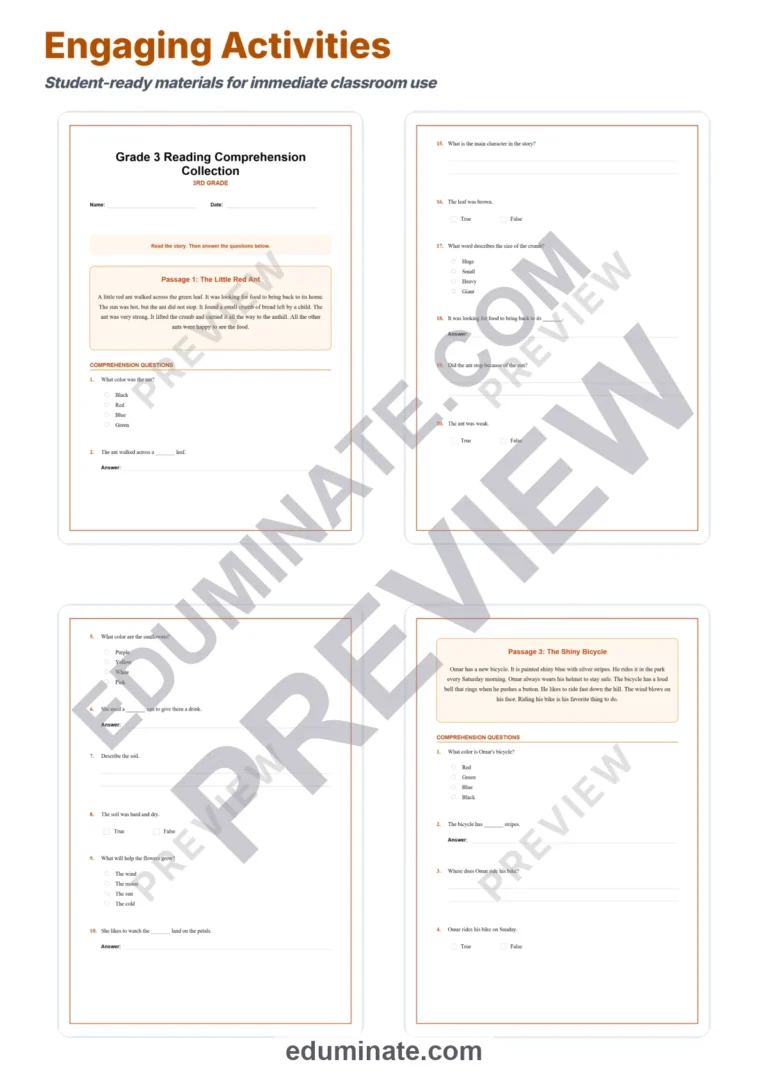 Third Grade Reading Comprehension Passages and Questions Student Reader Pack sample page 3