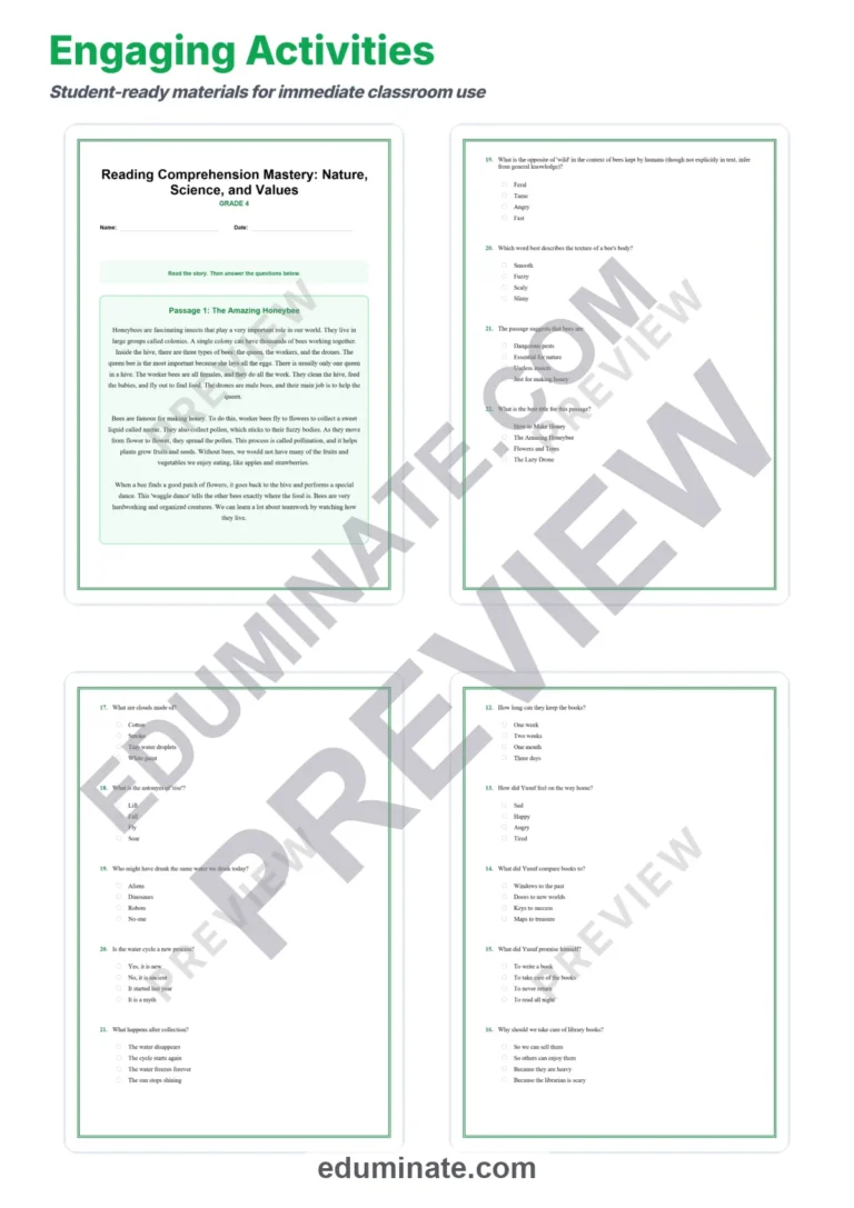 Fourth Grade Reading Comprehension Multiple Choice Passages Practice Pack sample page 3