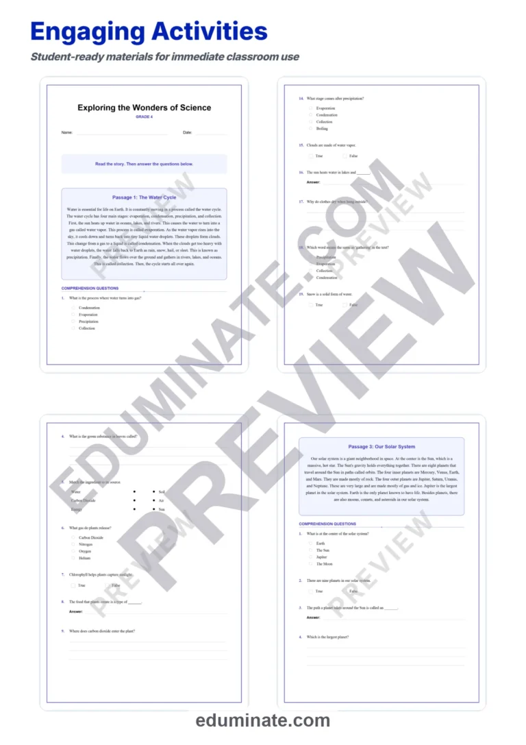 Fourth Grade Science Reading Comprehension Passages Elementary Science Unit sample page 3