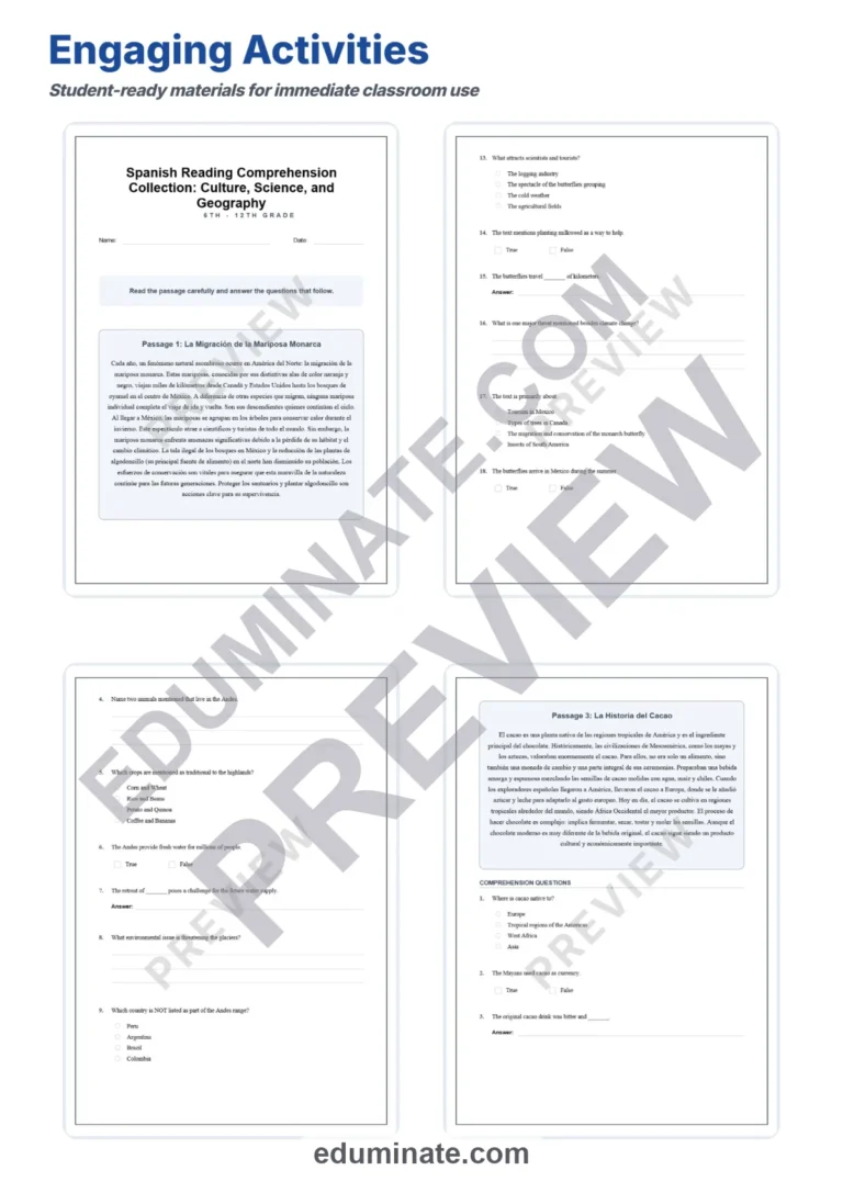 Spanish Reading Comprehension High School – Reading Passages and Questions sample page 3