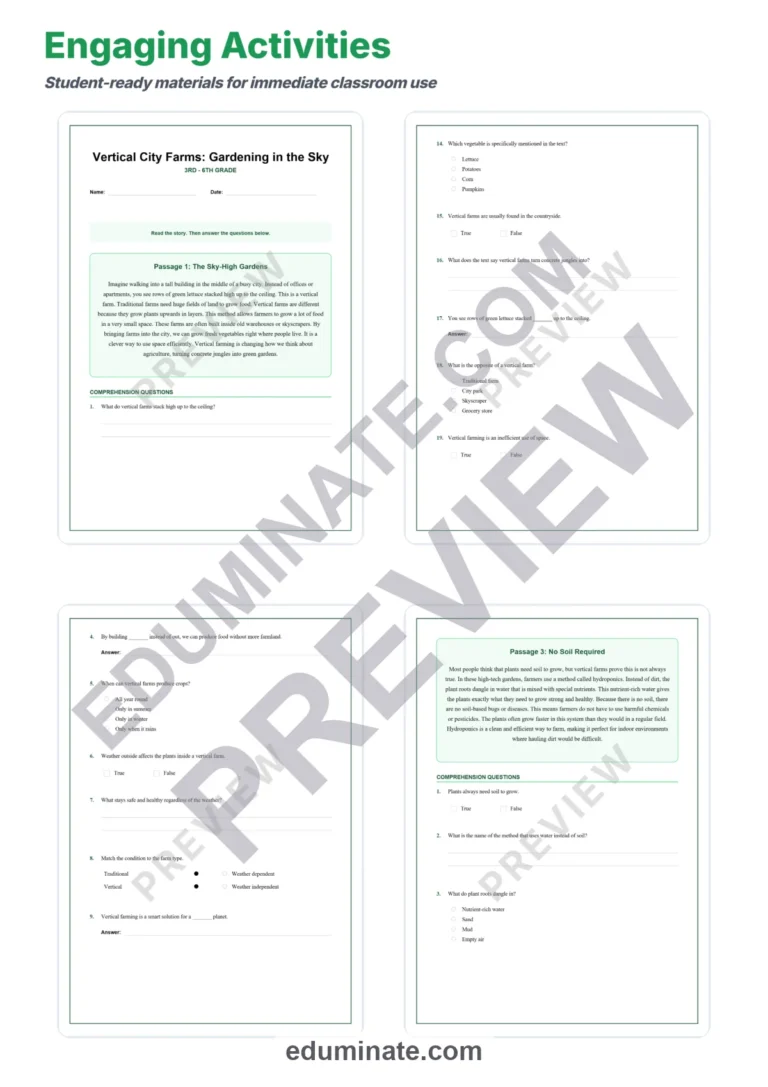 Vertical City Farms Reading Comprehension Passages and Urban Farming Activities sample page 3