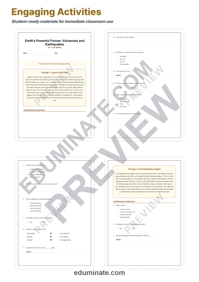 Volcanoes and Earthquakes Reading Comprehension Passages and Science Sheets sample page 3