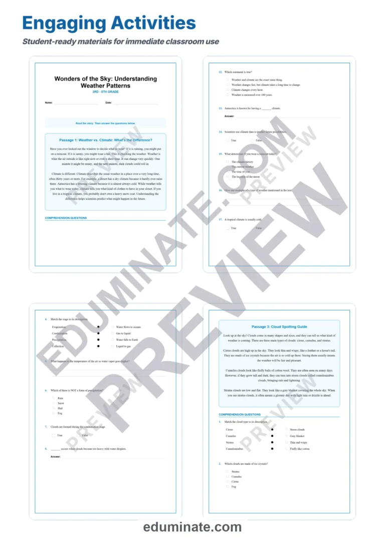 Weather Patterns Reading Comprehension Passages and Atmospheric Science Drills sample page 3