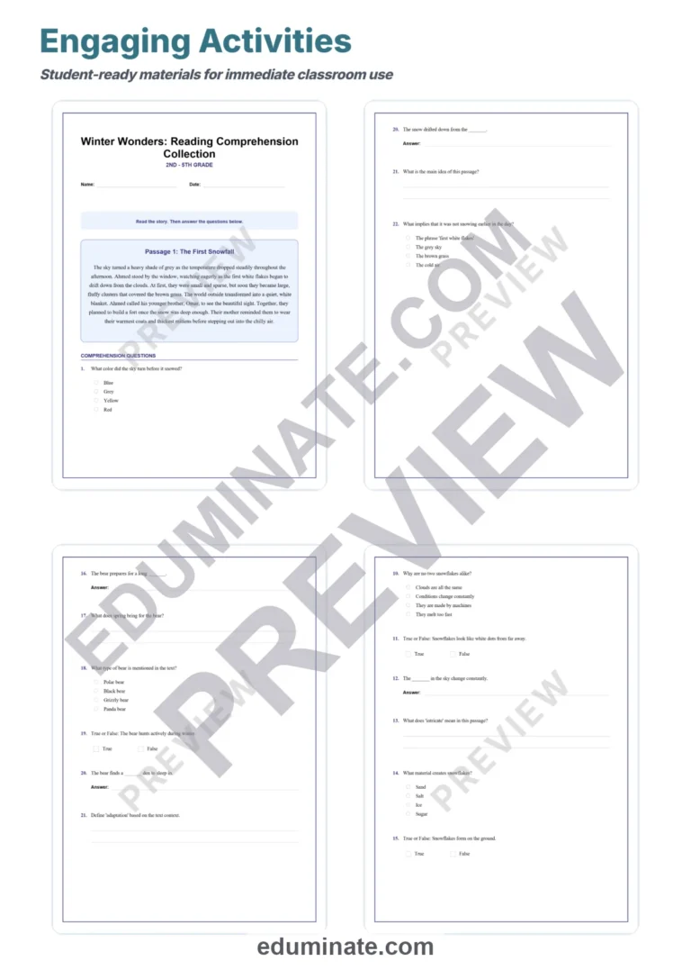 Winter Reading Comprehension Passages and Questions Seasonal Literacy Pack sample page 3