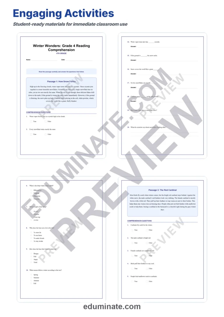 Fourth Grade Winter Reading Comprehension Activities Seasonal Literacy Unit sample page 3