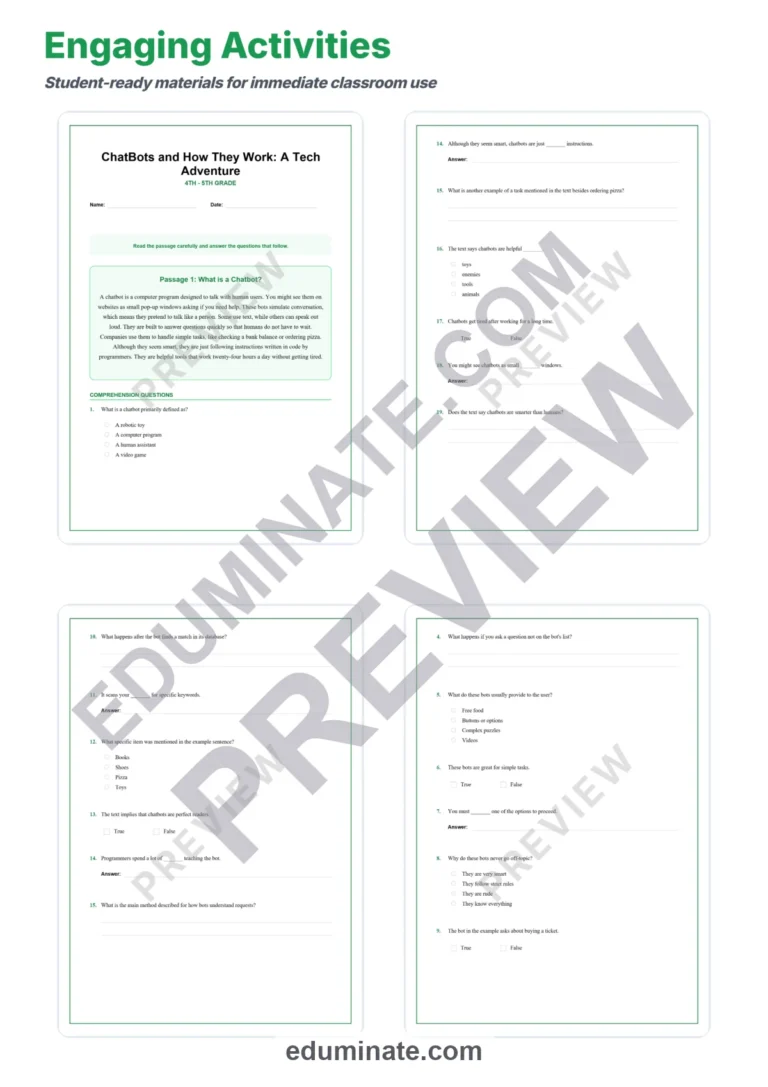 Chatbots Reading Comprehension Passages And Questions Printable Worksheets sample page 3