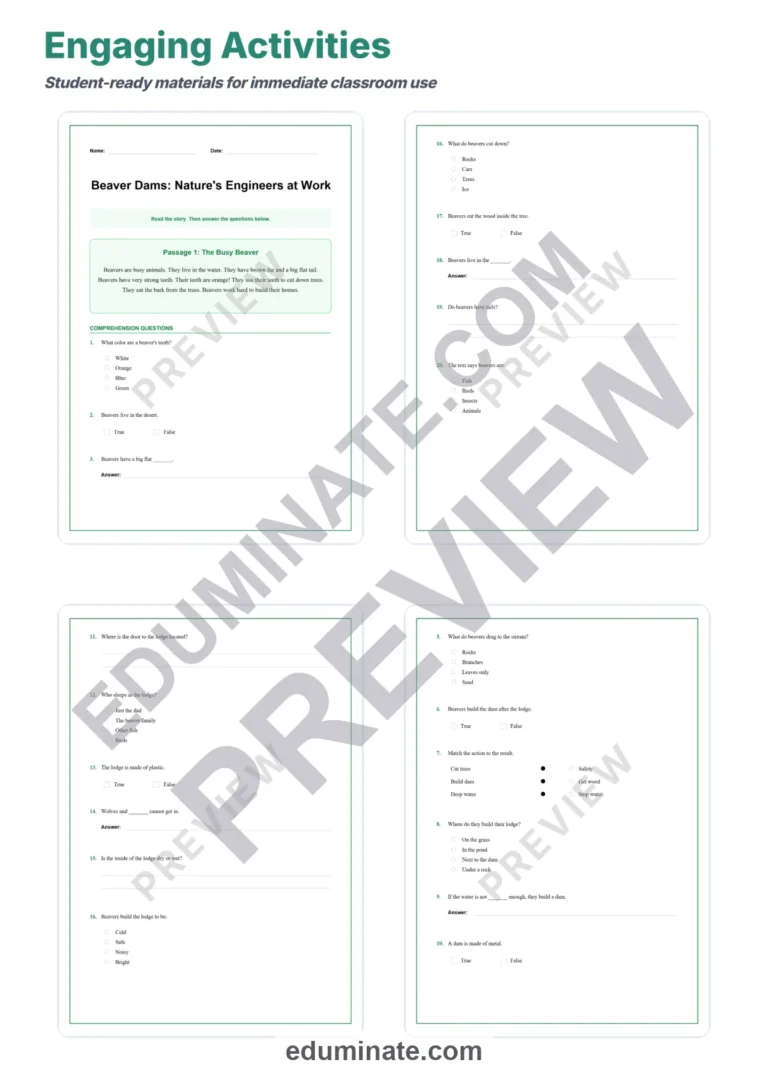 Beaver Worksheets: Reading Comprehension Passages with Answer Keys, Grades 2-6 sample page 3