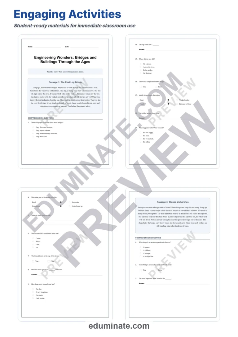 Bridges and Buildings Reading Comprehension Passages Worksheets Grades 2-6 Pages sample page 3
