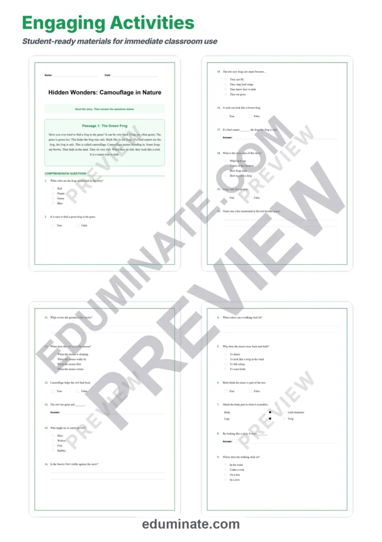 Camouflage in Nature Reading Comprehension Passages and Questions Grades 2-6 sample page 3