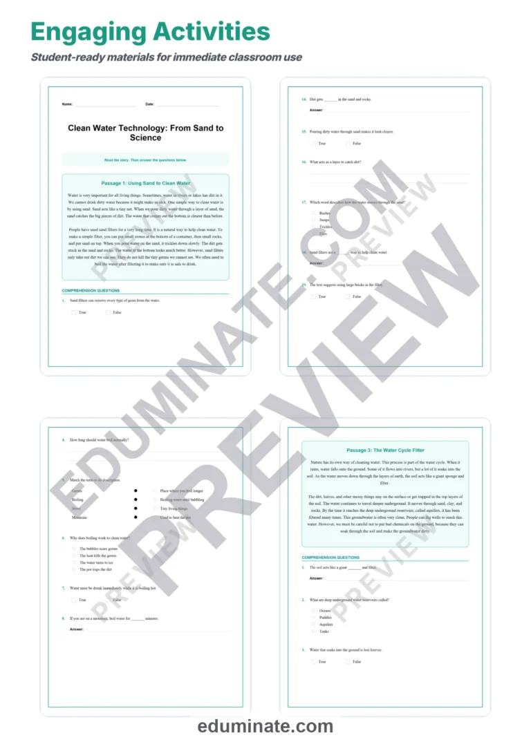 Clean Water Technology Reading Comprehension Passages and Questions Gr 3-7 sample page 3