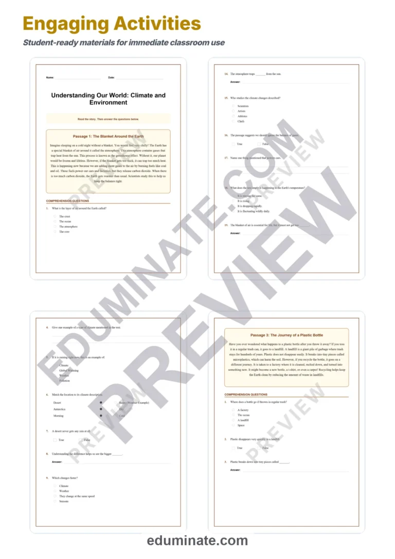 Climate and Environment Reading Comprehension Passages and Questions Gr 3-6 sample page 3