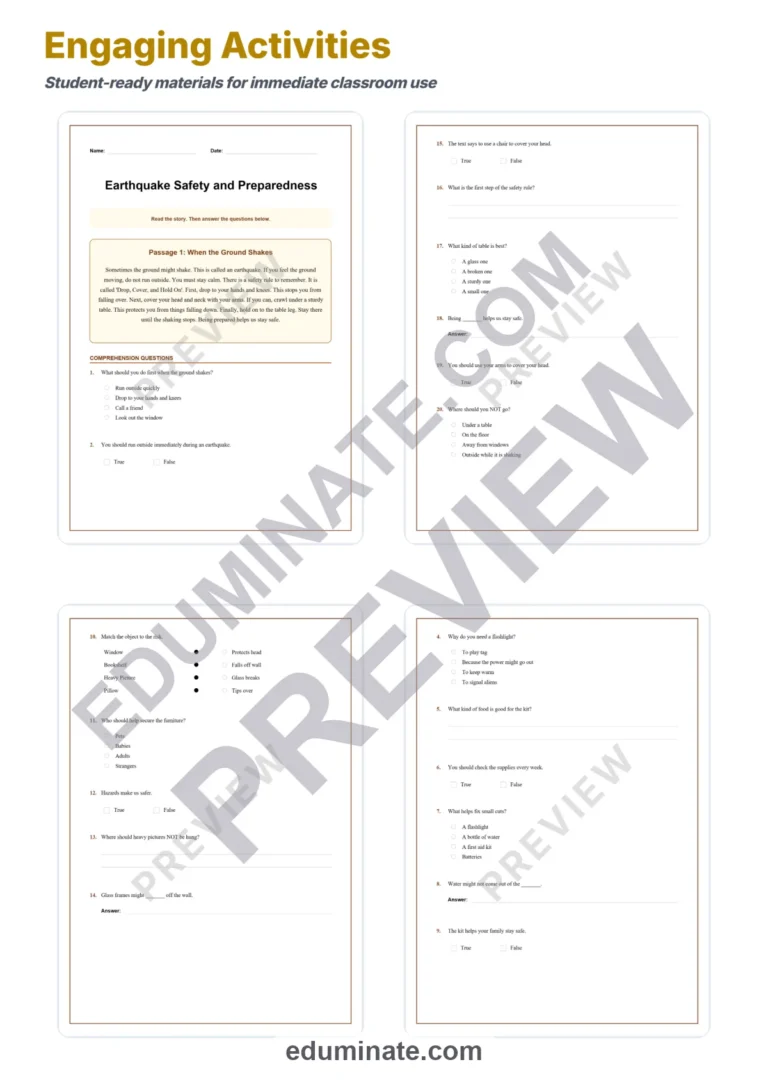 Earthquake Safety Reading Comprehension Passages and Questions for Grades 3-7 sample page 3