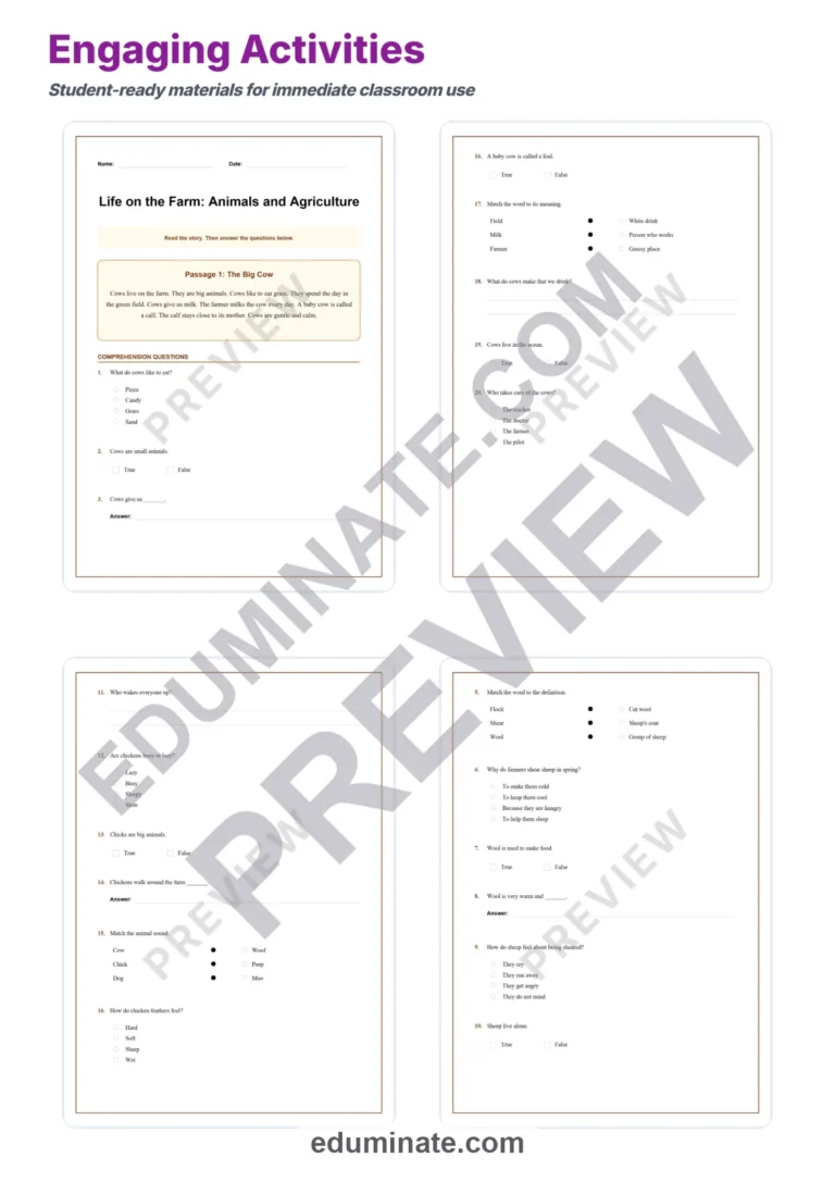 Farm Animals Reading Comprehension Passages and Questions for Grades 1 to 5 sample page 3
