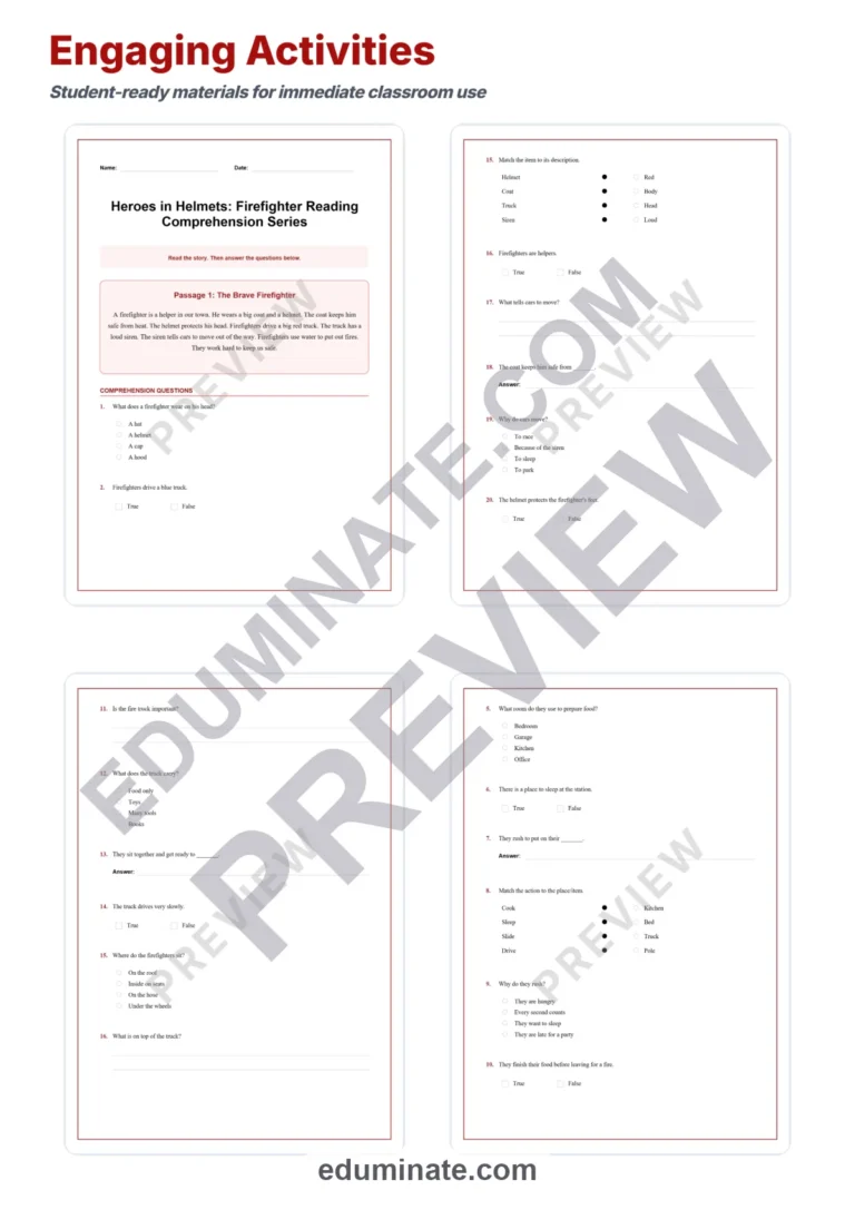 Firefighter Reading Comprehension Passages and Questions for Grades 1 to 5 sample page 3