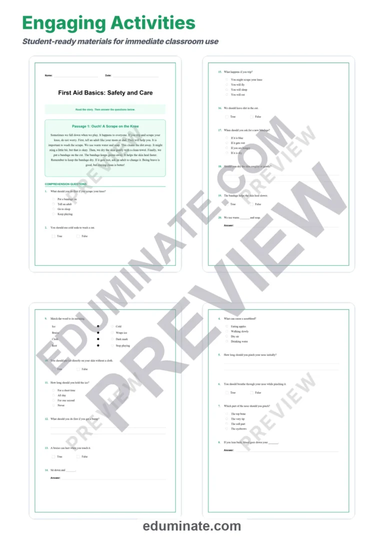 First Aid Basics Reading Comprehension Passages and Questions for Grades 2-6 sample page 3