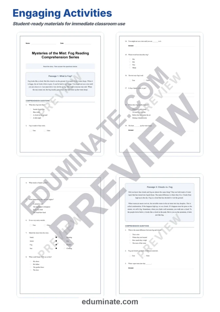 Mysteries of the Mist Fog Reading Comprehension Passages and Questions 2-6 sample page 3