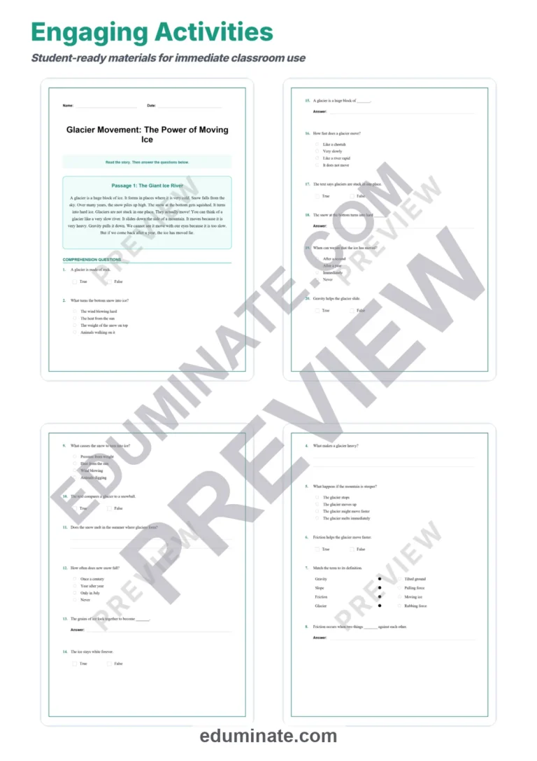 Glacier Movement Reading Comprehension Passages and Questions for Grades 4-8 sample page 3