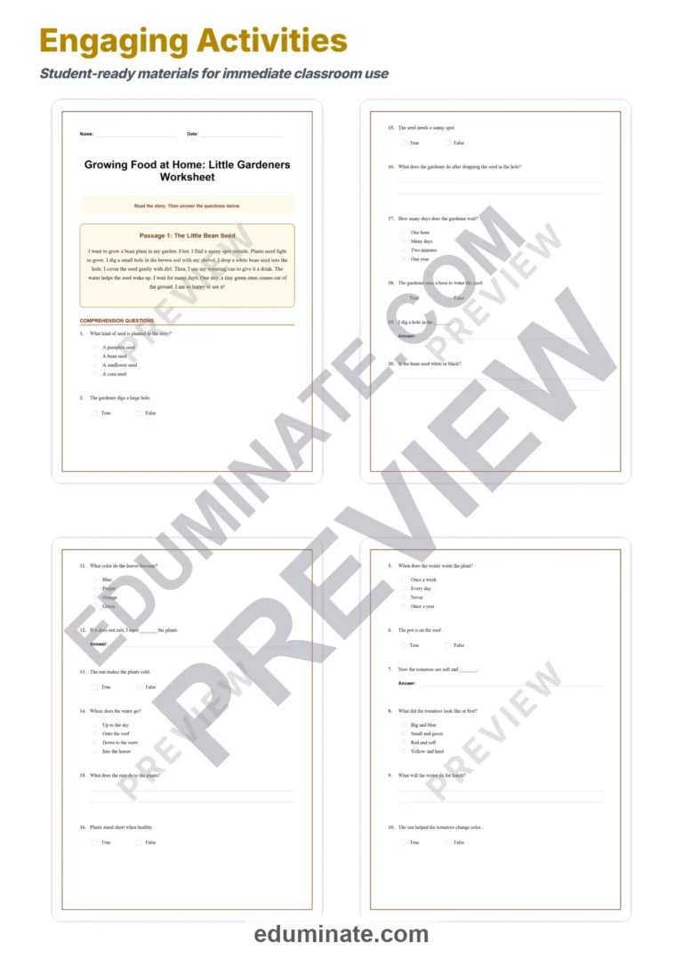 Growing Food at Home Reading Comprehension Passages and Questions Grades K-2 sample page 3