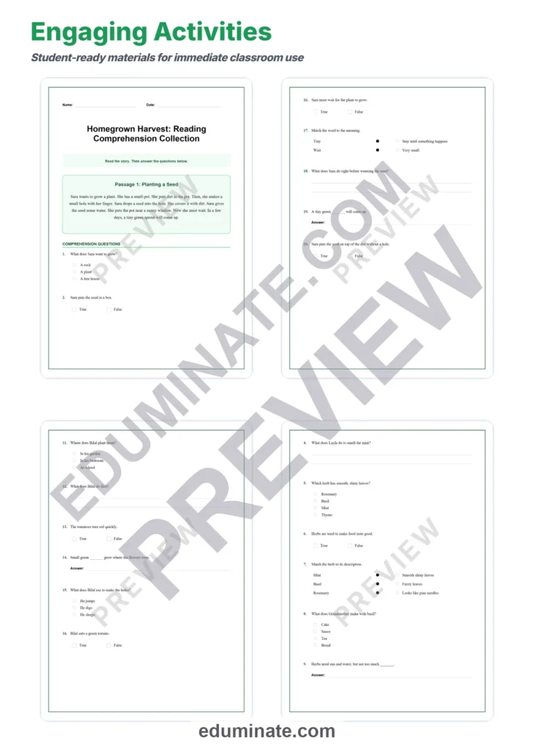 Homegrown Harvest Growing Food at Home Reading Comprehension Passages 2-6 sample page 3