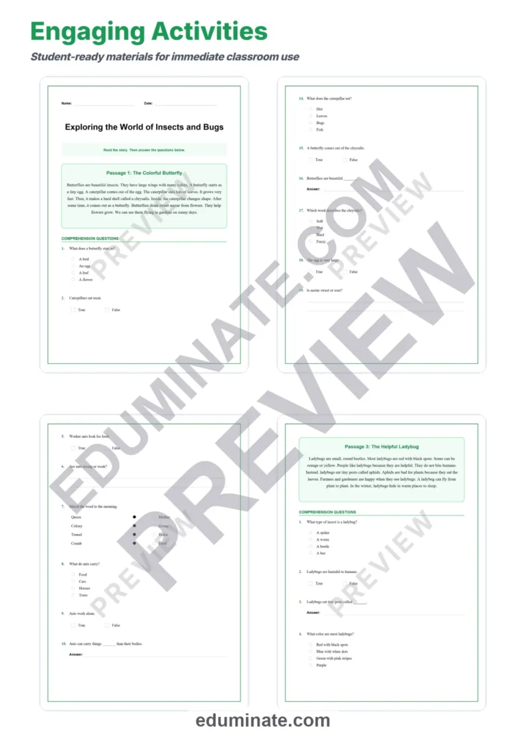 Insects and Bugs Reading Comprehension Passages and Questions for Grades 1-5 sample page 3