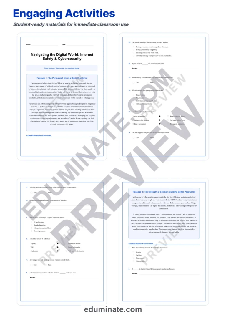 Internet Safety Reading Comprehension Passages and Questions for Grades 6-8 sample page 3