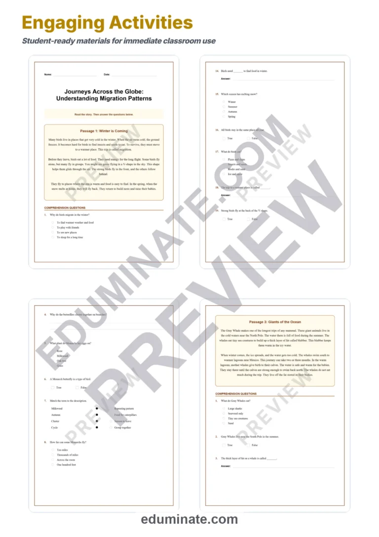 Migration Patterns Reading Comprehension Passages and Questions for Grades 3-7 sample page 3