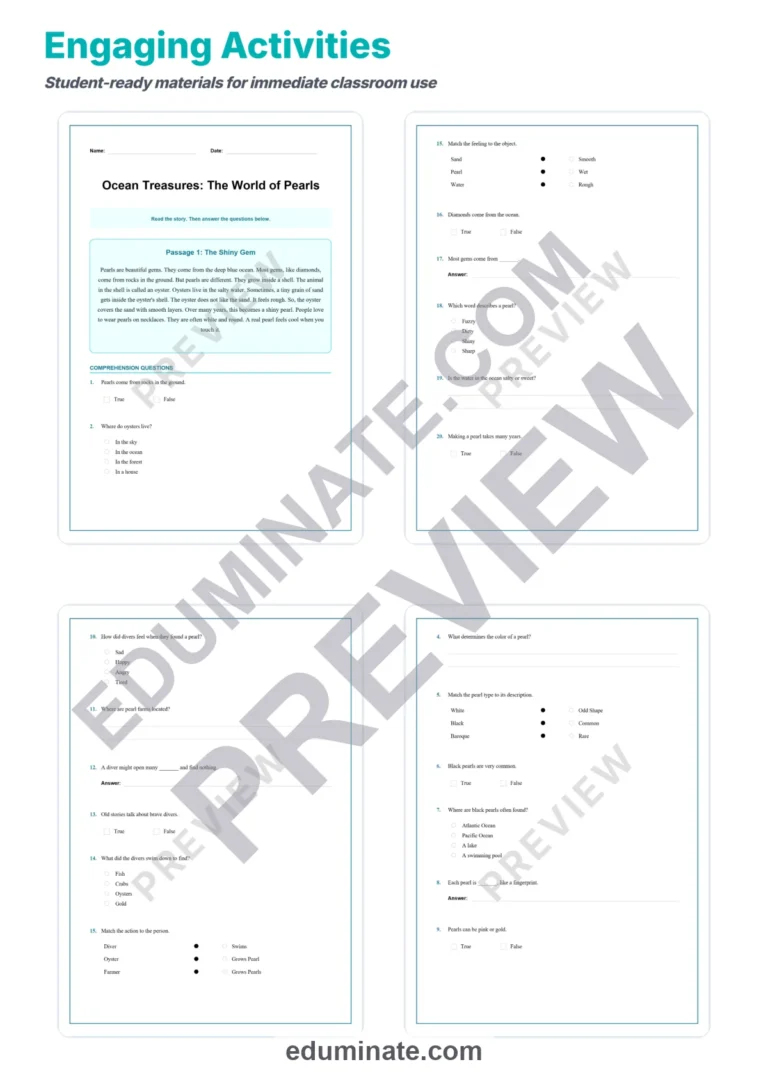 Pearl Reading Comprehension Passages Science Worksheets for 2nd to 6th Grade sample page 3