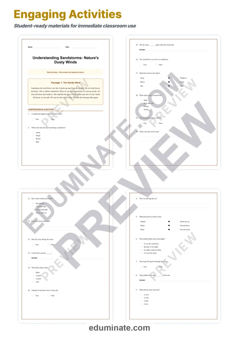 Sandstorms Reading Comprehension Passages Desert Weather Worksheets 2nd 8th sample page 3