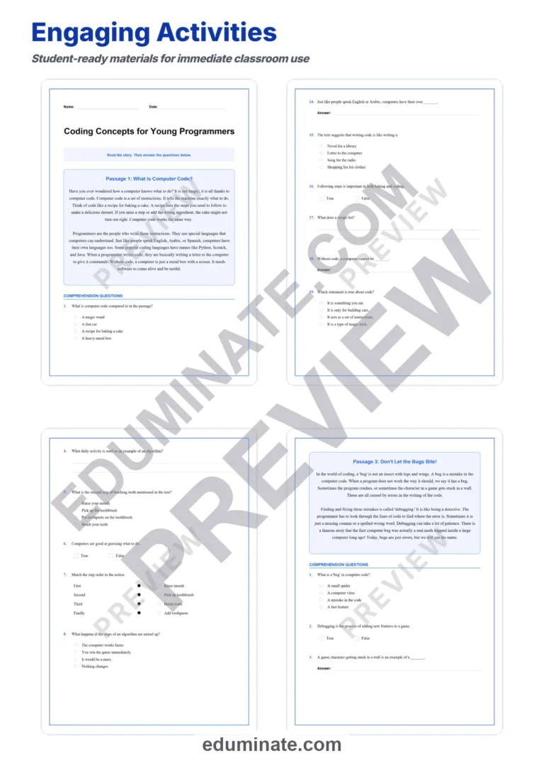 Coding Worksheets: Reading Comprehension Passages with Answer Keys, Grades 3-5 sample page 3