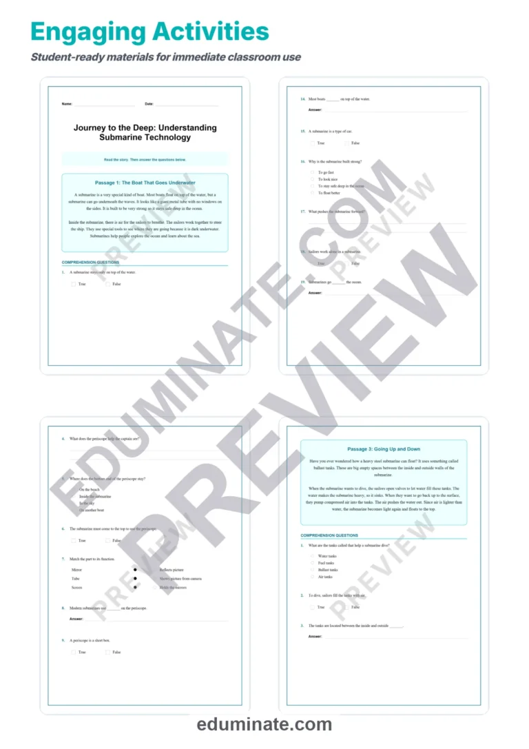 Submarine Technology Reading Comprehension Passages Worksheets 3rd to 7th Grade sample page 3