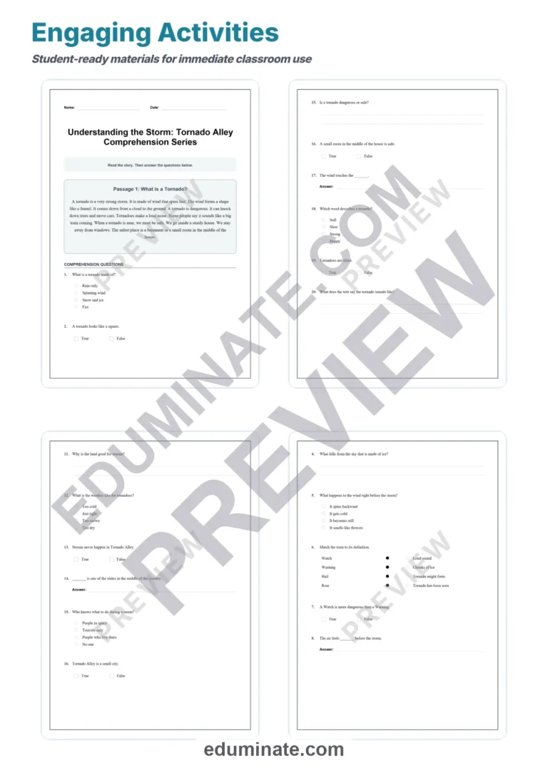 Tornado Worksheets: Reading Comprehension Passages with Answer Keys, Grades 3-8 sample page 3