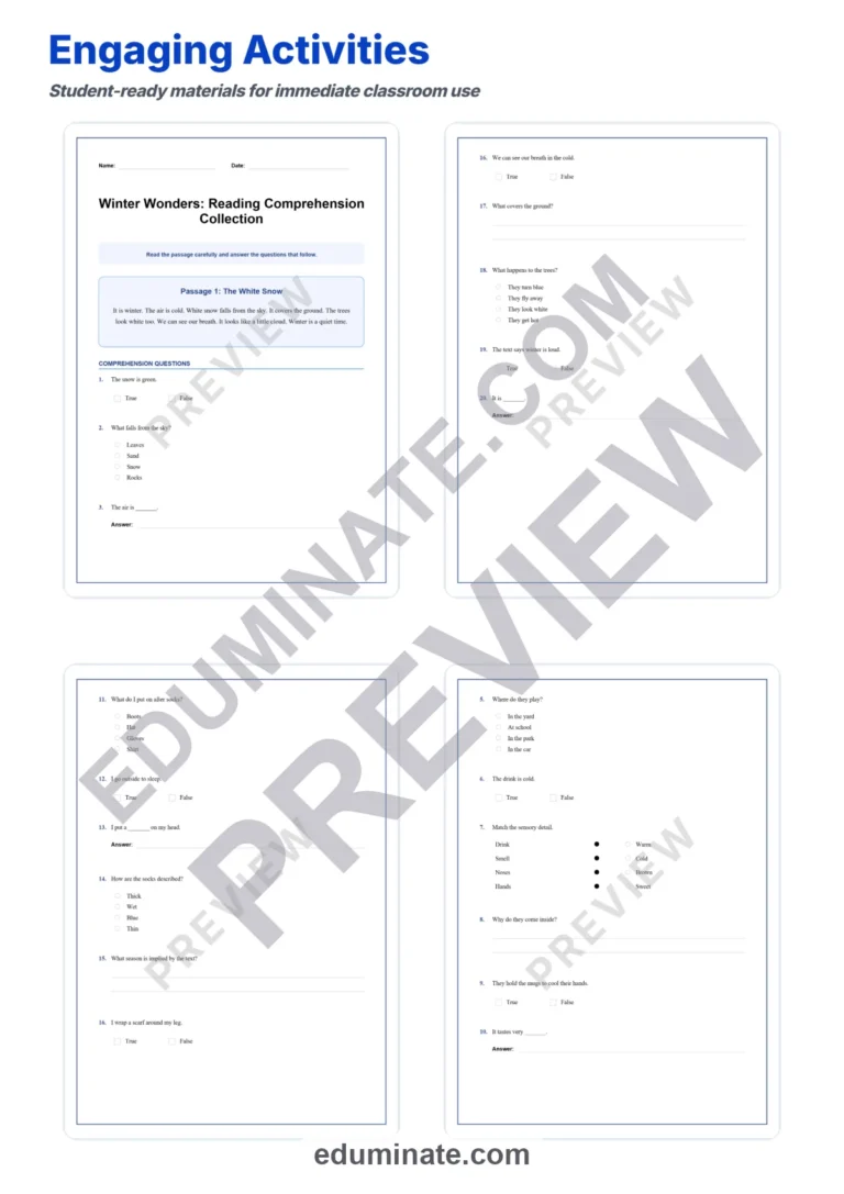 Winter Reading Comprehension Passages Worksheets 1st 2nd 3rd 4th 5th Grade sample page 3