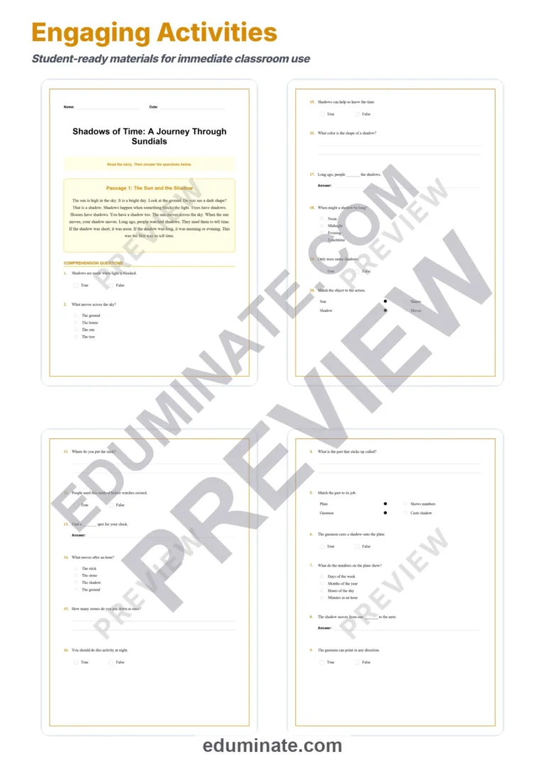 Sundials and Time Reading Comprehension Passages Worksheets 2nd to 6th Grade sample page 3