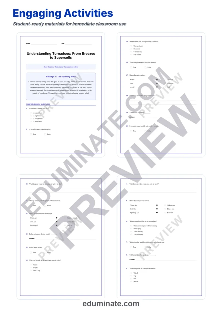 Tornado Formation Reading Comprehension Passages Worksheets 3rd-7th Grade sample page 3