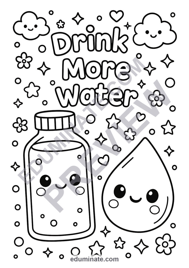 Drinking Water Reminder Coloring Pages Stay Hydrated Coloring Sheets 50 Pages sample page 3