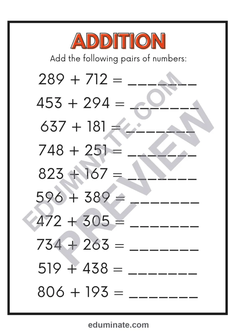 3 Digit Addition and Subtraction Worksheets | Within 1000 | 16 Printable Pages sample page 3