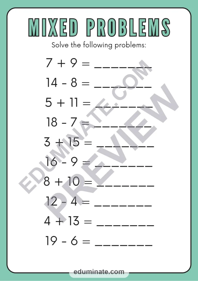 Addition and Subtraction Within 20 | Math Worksheets | 6 Practice Pages Pack sample page 3