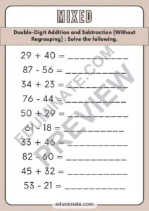 Addition and Subtraction Without Regrouping Worksheets Double Digit Practice page 3