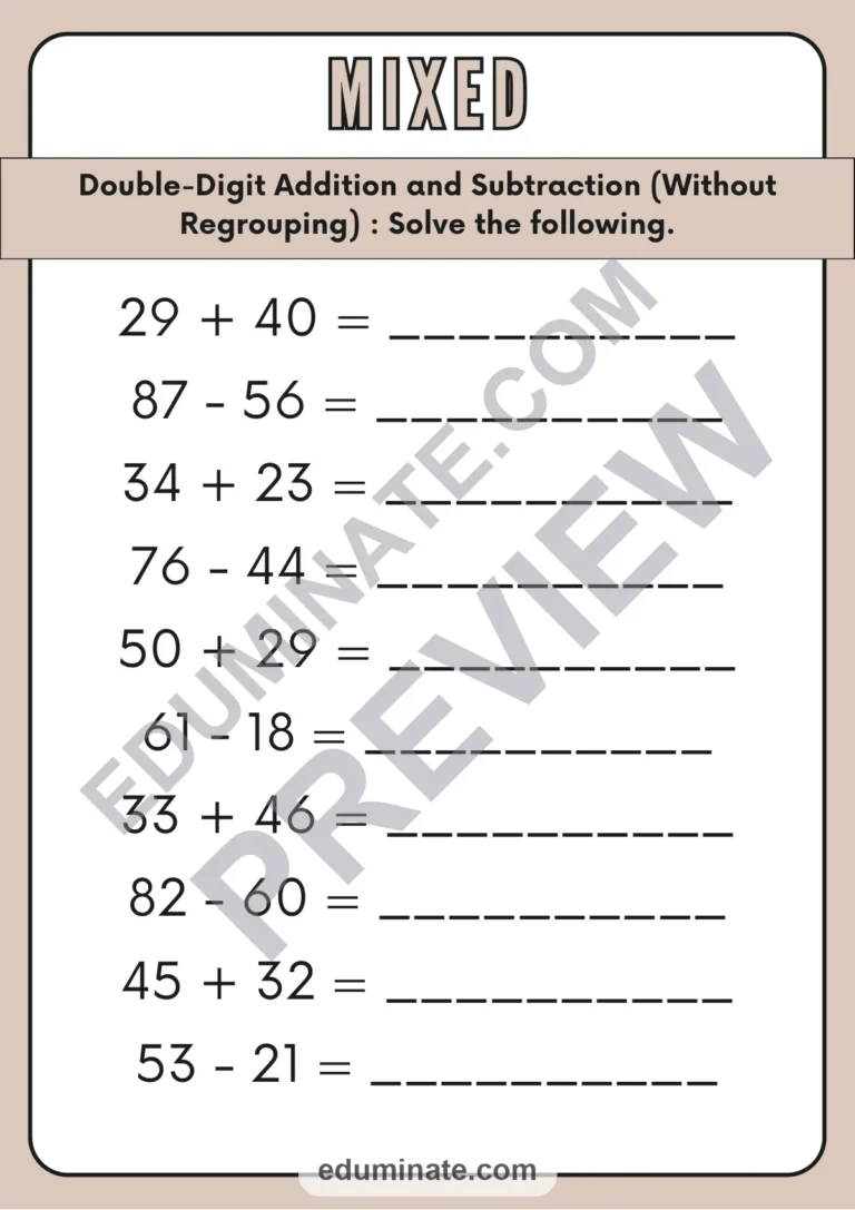 Addition and Subtraction Without Regrouping Worksheets Double Digit Practice sample page 3