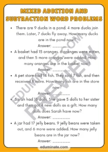 Word Problems Within 20 Math Worksheets Addition and Subtraction Activities page 3