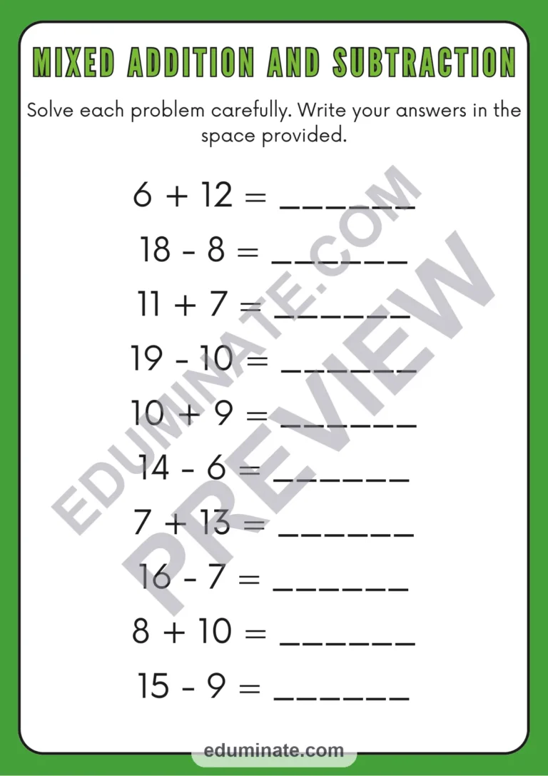 Mixed Addition and Subtraction Worksheets Practice Drills for Math Skills sample page 3