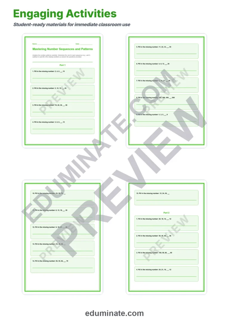 Number Sequence Worksheets Math Patterns Lesson Plan and Teacher Keys Pack sample page 3