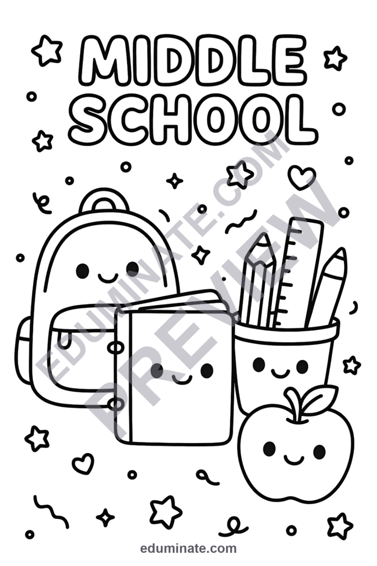 Middle School Coloring Pages 59 Back to School Tween Art Activity Worksheets sample page 3