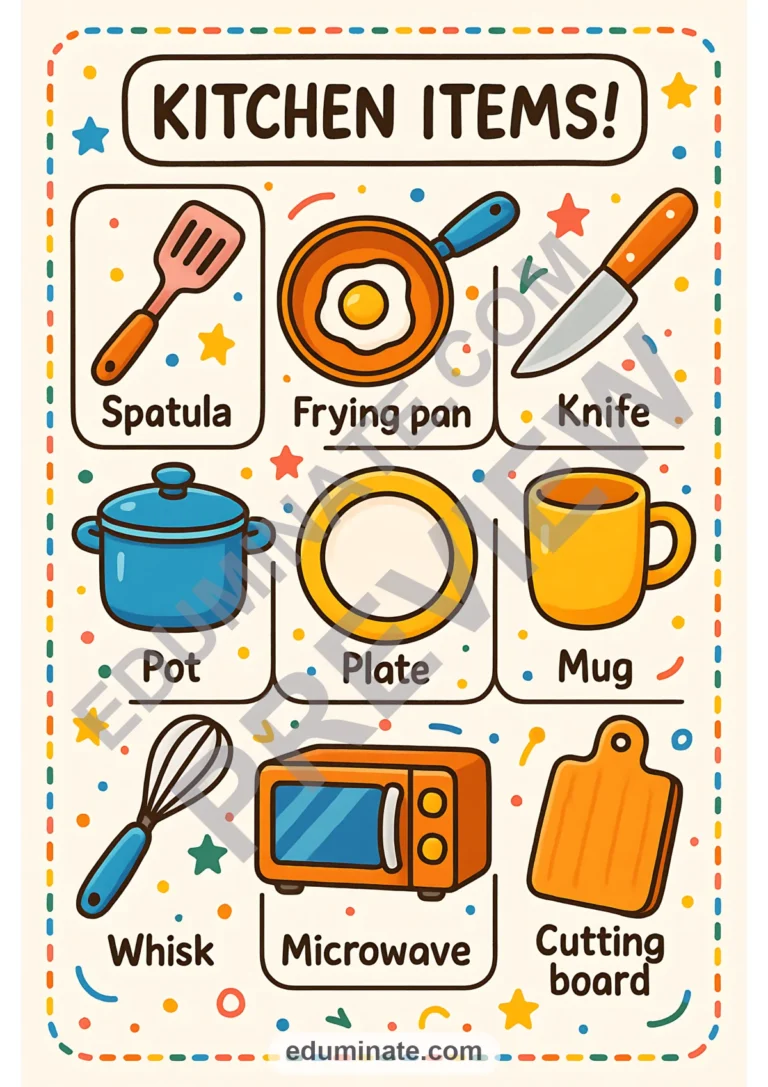 Kitchen Vocabulary Flashcards | Printable Kitchen Items Picture Cards | 43 Pages sample page 3