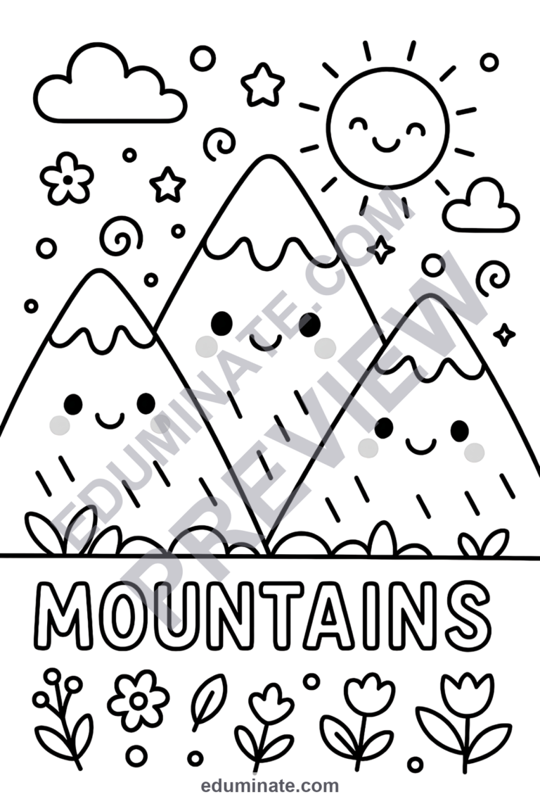 Mountains Coloring Pages 60 Cute Nature Scenery Art Activity Sheets Worksheets sample page 3