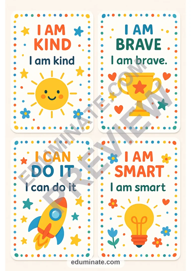 Positive Affirmation Cards | Printable Affirmation Cards for Kids | 30 Pages sample page 3