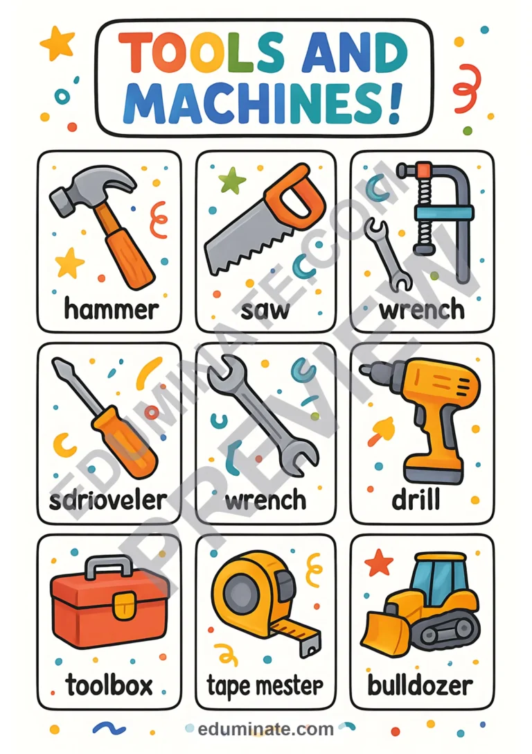 Tools Flashcards | Printable Tools and Machines Picture Cards | 52 Card Pages sample page 3