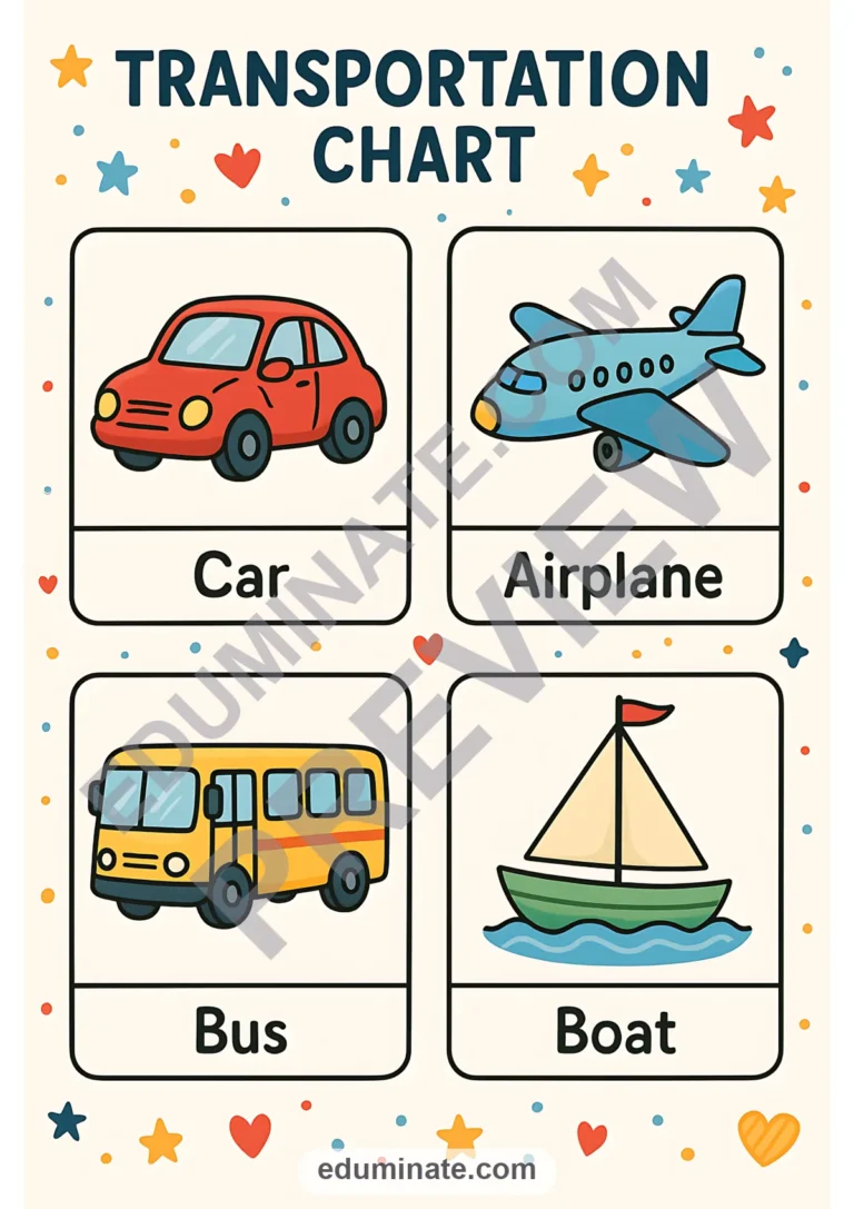 Transportation Chart | Printable Vehicles Chart for Preschool | 52 Chart Pages sample page 3