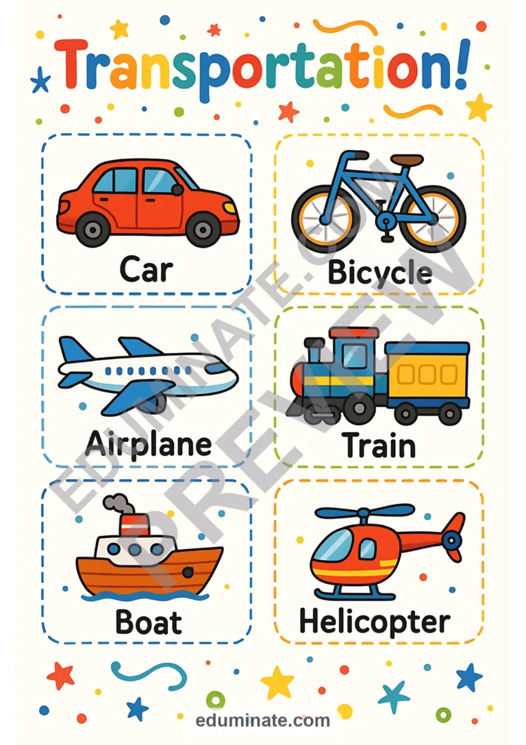 Transportation Flashcards | Printable Vehicle Picture Cards | 72 Card Pages sample page 3